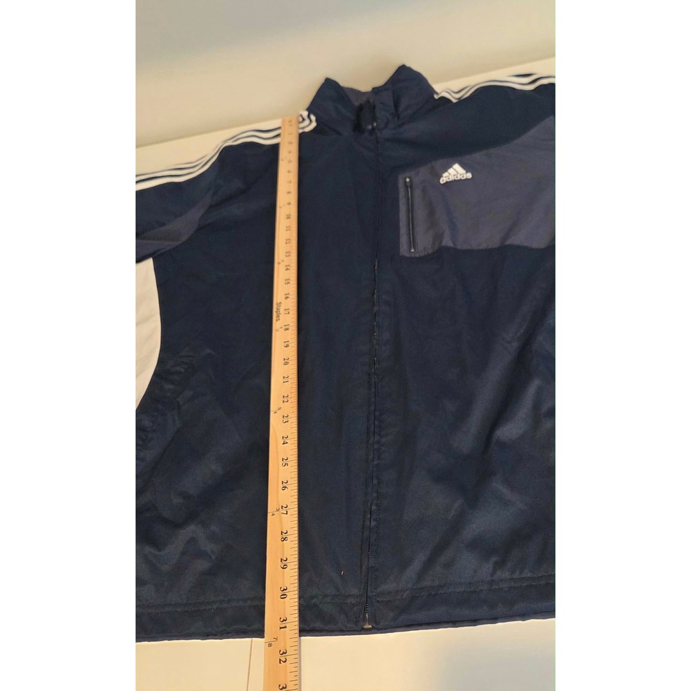 Adidas Mens Navy Blue Full Zip Track Jacket Windbreaker Hooded 3-Stripe Size 2XL - Picture 16 of 16